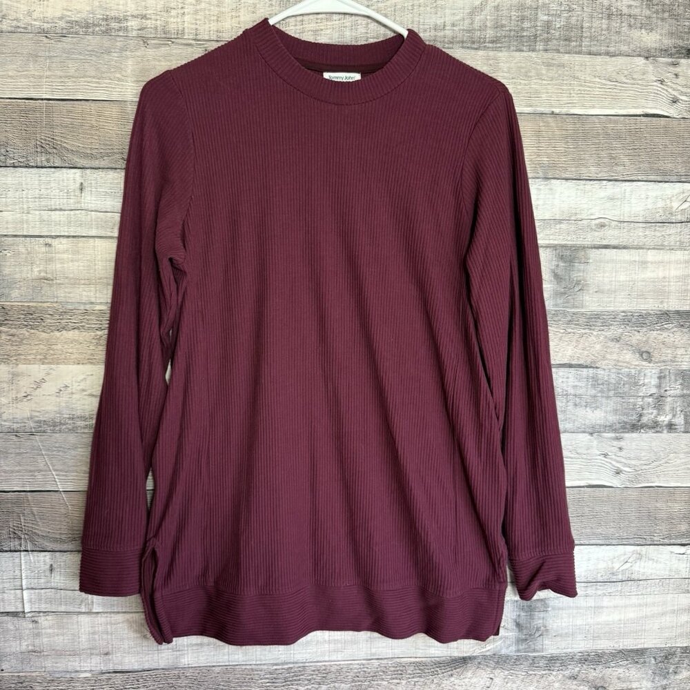 Tommy John Womens Zen Ribbed Long Sleeve Crew Neck Lounge Shirt S